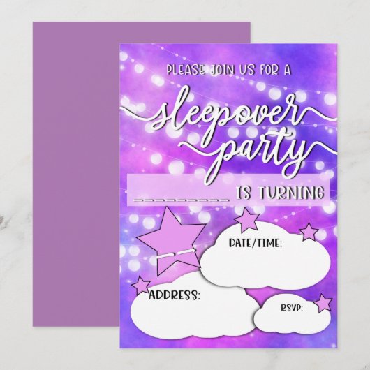  Sleepover verjaardagsfeestje Kaart (Voorkant / Achterkant)