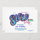 Sleepover verjaardagsfeestje kaart (Voorkant / Achterkant)