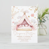 Sleepover verjaardagsfeestje kaart (Staand voorkant)