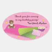 Sleepover verjaardagsfeestje ovale sticker (Voorkant)