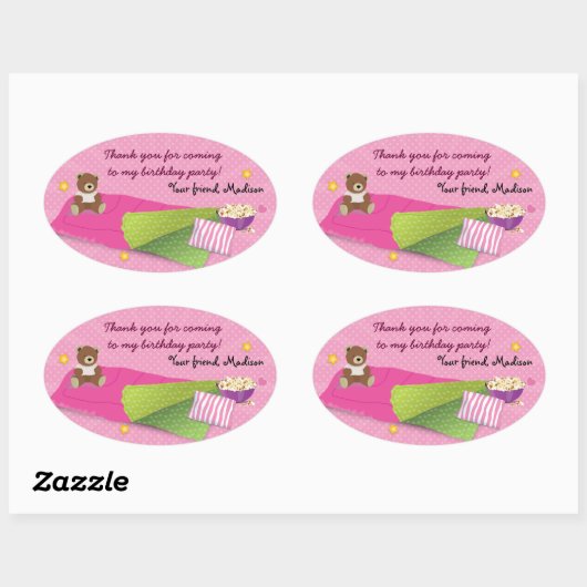 Sleepover verjaardagsfeestje ovale sticker (Vel)