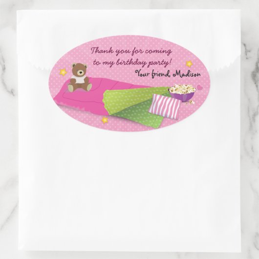 Sleepover verjaardagsfeestje ovale sticker (Tas)