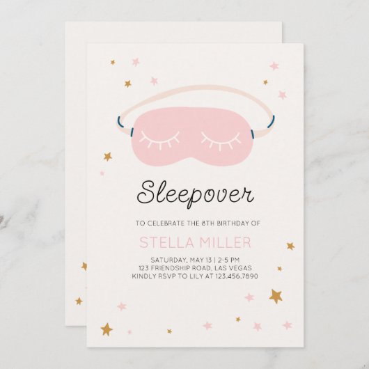 Sleepover Verjaardagsfeestuitnodiging Kaart (Voorkant / Achterkant)