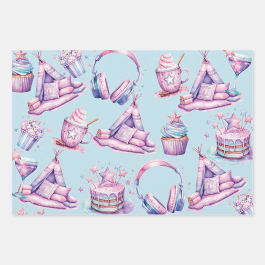 Sleepover Verjaardagspastel Kleurrijk Inpakpapier Vel (Voorkant 2)