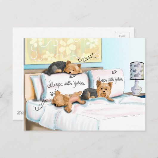 Sleeps with Yorkies by Catia Cho Briefkaart (Voorkant / Achterkant)