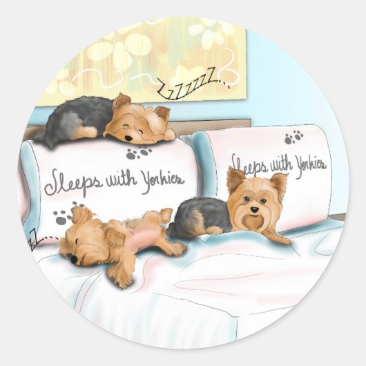 Sleeps with Yorkies Ronde Sticker (Voorkant)