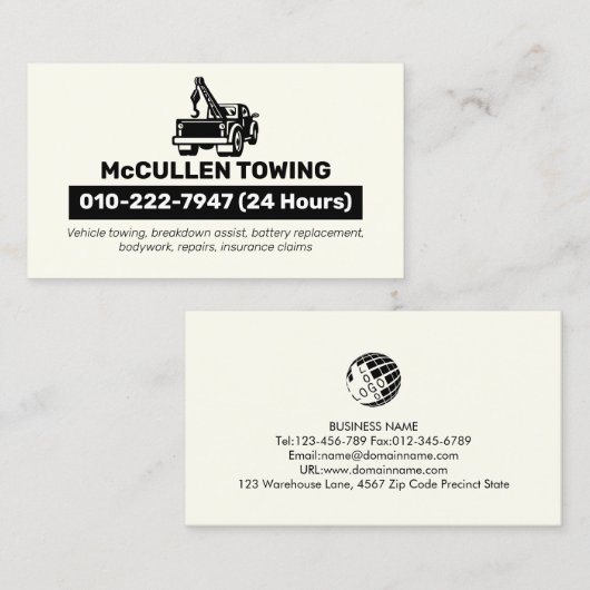 Sleepwagen Auto Assist Visitekaartje (Voorkant / Achterkant)