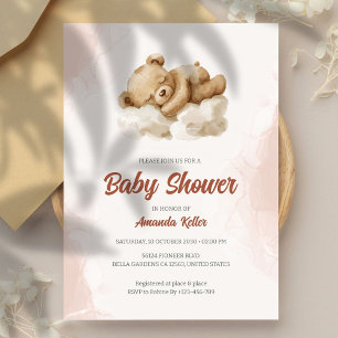 Sleepy Baby Beer Neutraal Baby shower Uitnodiging