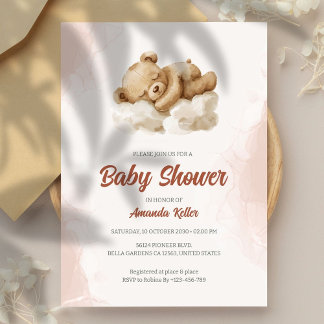 Sleepy Baby Beer Neutraal Baby shower Uitnodiging