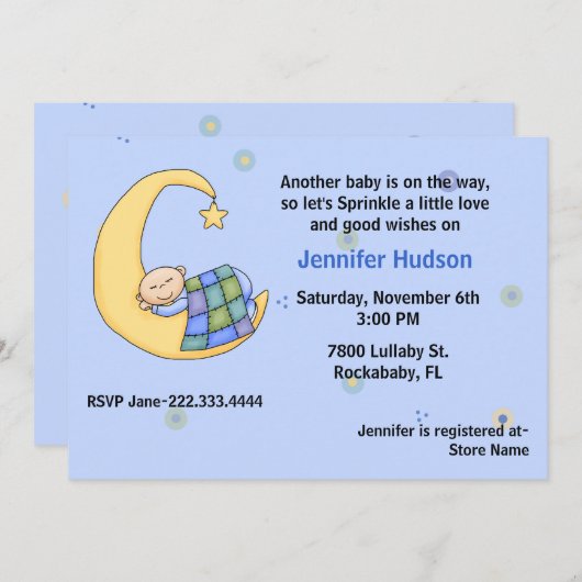 Sleepy Baby Boy Sprinkle Shower - Uitnodiging (Voorkant / Achterkant)