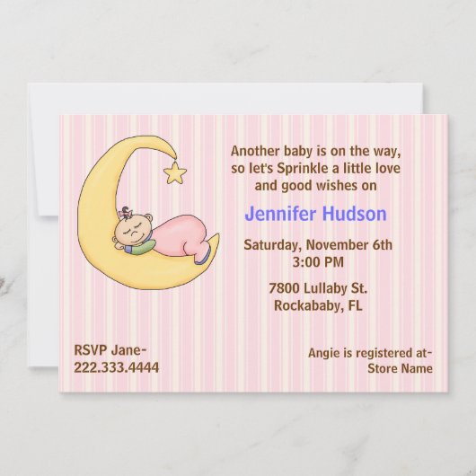 Sleepy Baby Girl Sprinkle Shower Kaart (Voorkant)