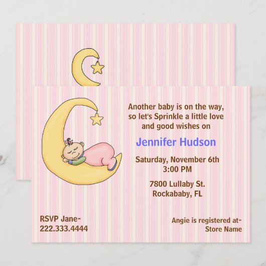 Sleepy Baby Girl Sprinkle Shower Kaart (Voorkant / Achterkant)