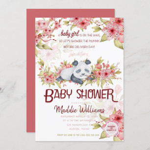 Sleepy Baby Panda Pink Cherry Blossom Baby shower Kaart