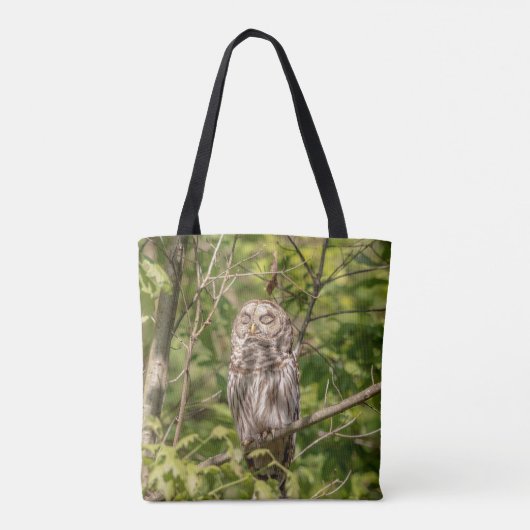 Sleepy Barred Owl Tote Bag (Achterkant)