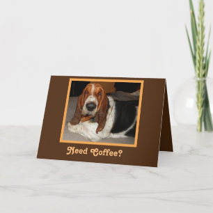 Sleepy Basset on Funny Birthday Card met Coffee-Mo Kaart
