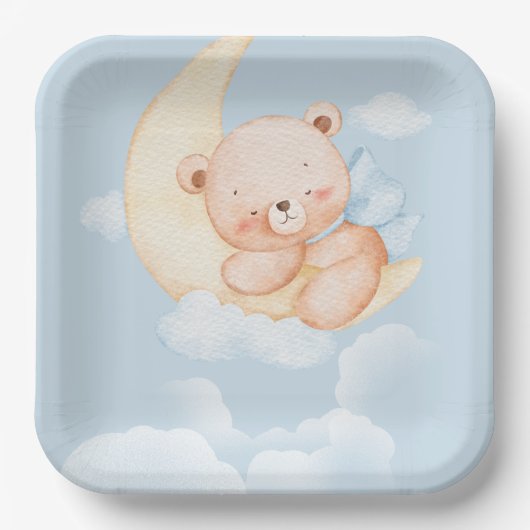 Sleepy Bear Baby Shower Paper Plates Papieren Bordje (Voorkant)