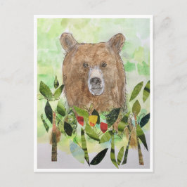 Sleepy bear in the leaves- watercolor Postcard Briefkaart