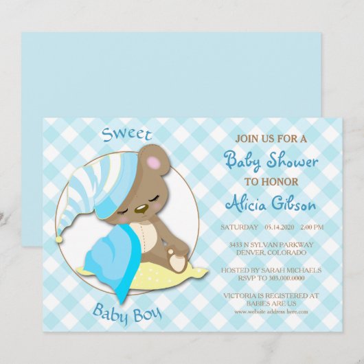 Sleepy Beer Baby Boy Shower Invitation Kaart (Voorkant / Achterkant)