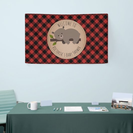 Sleepy Beer Buffalo Plaid Baby shower Welkom Spandoek (Beurs)