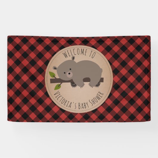 Sleepy Beer Buffalo Plaid Baby shower Welkom Spandoek (Horizontaal)