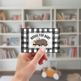 Sleepy Beer Cub Gingham Baby shower Book Request Informatiekaartje