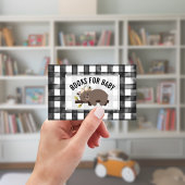 Sleepy Beer Cub Gingham Baby shower Book Request Informatiekaartje