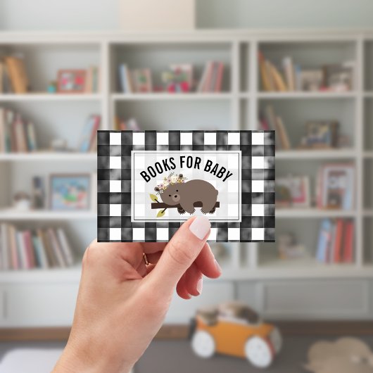 Sleepy Beer Cub Gingham Baby shower Book Request Informatiekaartje