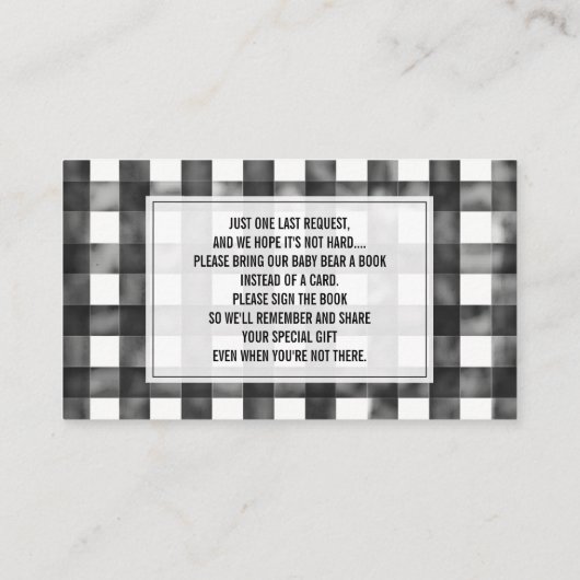 Sleepy Beer Cub Gingham Baby shower Book Request Informatiekaartje (Achterkant)