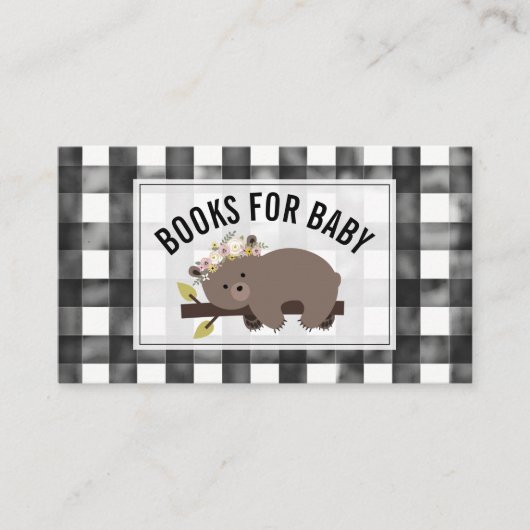 Sleepy Beer Cub Gingham Baby shower Book Request Informatiekaartje (Voorkant)