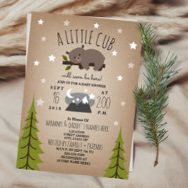 Sleepy Beer Cub Mountains Baby shower Invitation Kaart