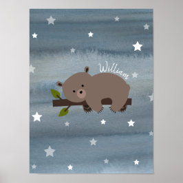 Sleepy Beer Cub Waterverf Baby Nursery Artwork Poster