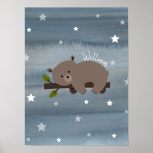 Sleepy Beer Cub Waterverf Baby Nursery Artwork Poster