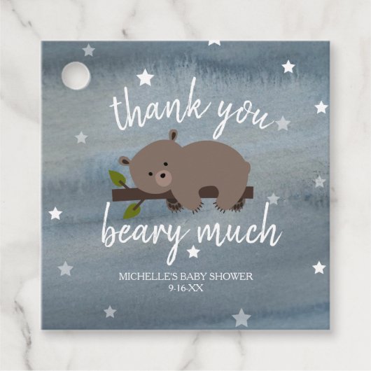 Sleepy Beer Cub Waterverf Sterren Baby shower Bedankjes Labels (Voorkant)