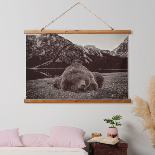 Sleepy Beer Mountain Rustic Cabin Hangend Wandkleed (Slaapkamer)