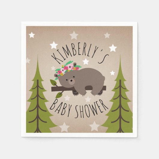 Sleepy Beer Stars + Bomen Bloemen Baby shower Servetten (Voorkant)