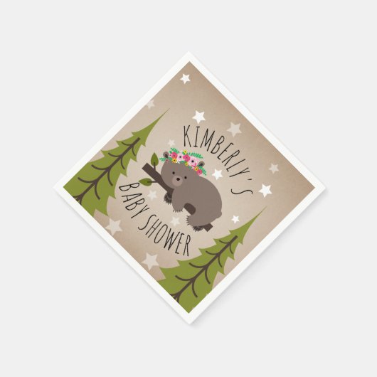 Sleepy Beer Stars + Bomen Bloemen Baby shower Servetten (Hoek)