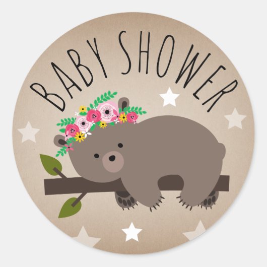 Sleepy Beer Stars Meisje Baby shower Sticker (Voorkant)