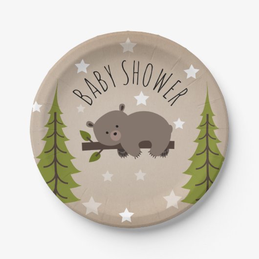 Sleepy Beer Stars + Trees Baby shower Papieren Bordje (Voorkant)