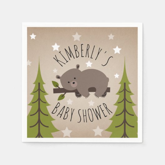 Sleepy Beer Stars + Trees Baby shower Servetten (Voorkant)
