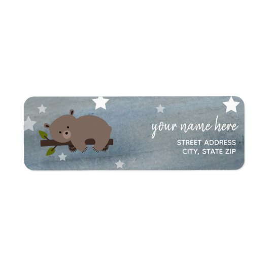 Sleepy Beer Stars Waterverf Baby shower Adres Etiket (Voorkant)