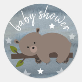 Sleepy Beer Stars Waterverf Baby shower Ronde Sticker