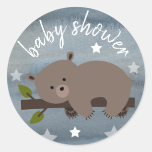 Sleepy Beer Stars Waterverf Baby shower Ronde Sticker
