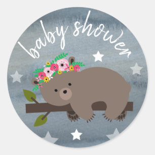 Sleepy Beer Stars Waterverf Meisje Baby shower Ronde Sticker