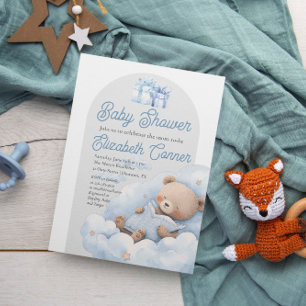 Sleepy Beer Waterverf Baby Boy Shower Invitation Kaart