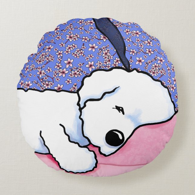 Sleepy Bichon Rond Kussen (Voorkant)