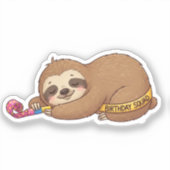Sleepy Birthday Squad Luiaard met Party Horn Sticker (Voorkant)