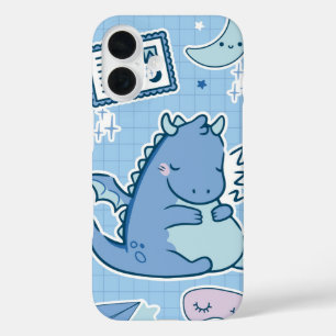 Sleepy Blue Dragon – Schattige Dreamland Kawaii iPhone 16 Hoesje