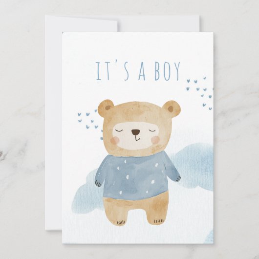 Sleepy Blue Waterverf schattig beer Baby shower Kaart (Voorkant)