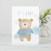 Sleepy Blue Waterverf schattig beer Baby shower Kaart (Staand voorkant)