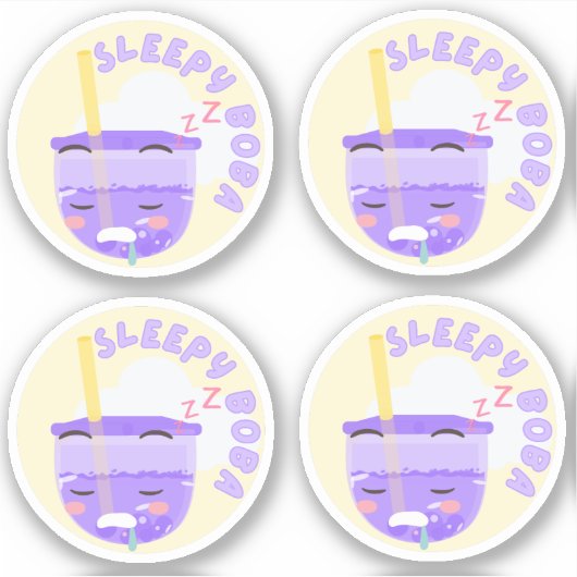 Sleepy Boba - Verpakking van 4 Sticker (Voorkant)